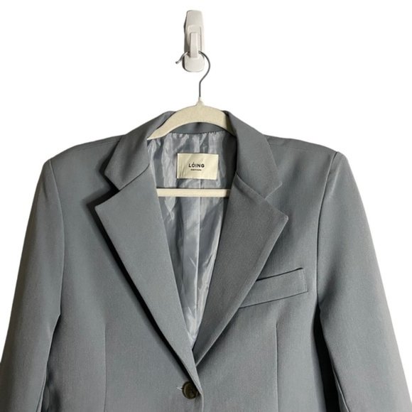 Loing Women's Light Blue Notch Lapel Formal Blazer - Picture 2 of 8